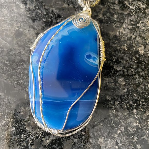 Blue Aqua Agate Stone Necklace - Picture 8 of 8